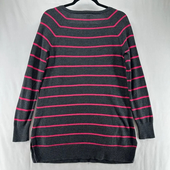 Caslon Sweater Womens Size S Striped Tunic Zip Shoulder Long Sleeve Gray Pink - Picture 2 of 11